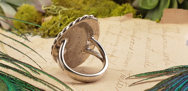 Vintage Sterling Silver Green Jasper Gemstone Ring