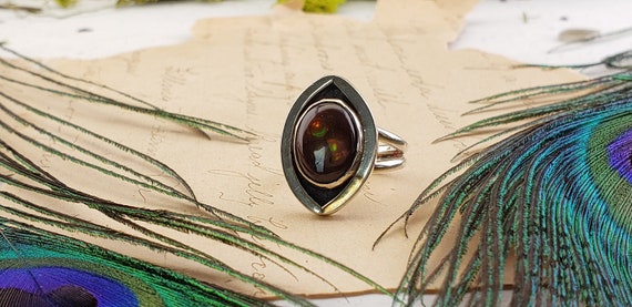Vintage Sterling Silver Mexican Opal Gemstone Ring