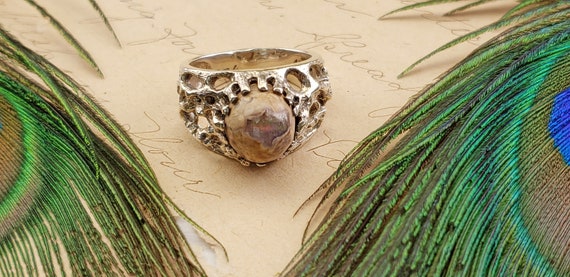 Vintage Sterling Silver Mexican Opal Gemstone Ring