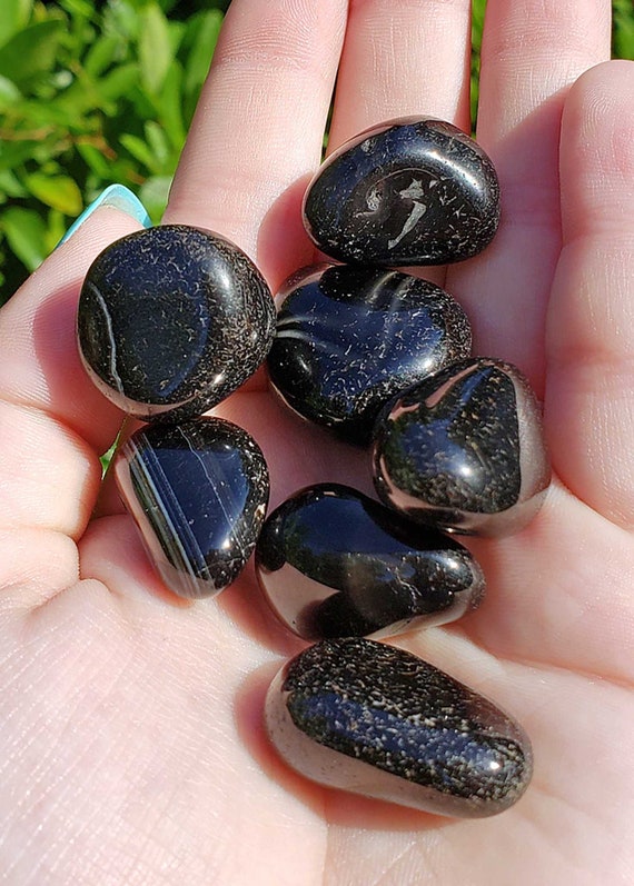 Black Onyx Natural Tumbled Polished Gemstone - Single Stone or Bulk  Wholesale Lot