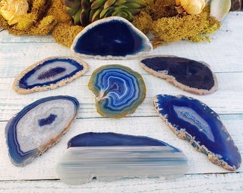 Blue Agate Dyed Gemstone Slice - UNDRIllED Medium ( 2" - 4" l x  1.1" - 2" w )