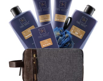 Men's Spa Gift Basket: Ocean Breeze Scented, 7-Pcs Natural Skin Care Kit with Toiletry Bag