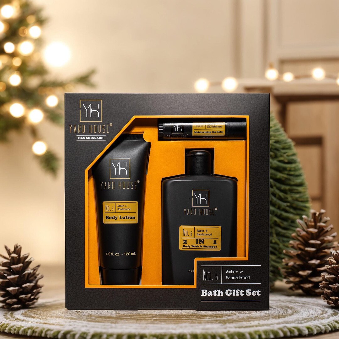 3pc Luxury Mens Bath & Body Gift Set for Him - Sandalwood Amber -body ...