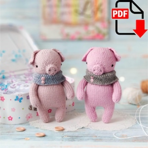 Daisy the Pig Animal PDF KNITTING pattern. Knitted toy tutorial. DIY Soft toy for Baby.