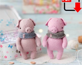 Daisy the Pig Animal PDF KNITTING pattern. Knitted toy tutorial. DIY Soft toy for Baby.