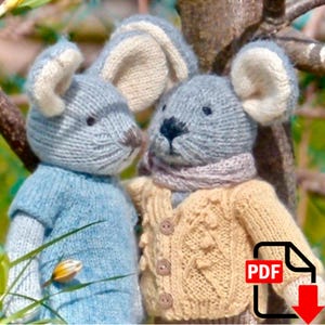 2 Little mouse Theo and Kitsy KNITTING patterns, knitted animal patterns