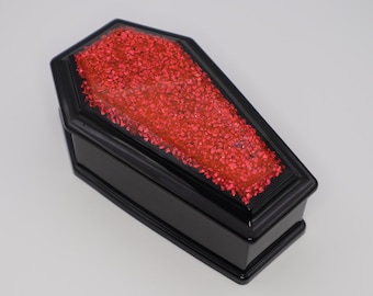 Black Gothic Coffin Box | Decorative Trinket Bowl | Small Resin Jewelry Storage with lid | Vampire Decor