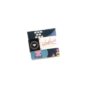 May include: A pack of 42 fat quarter fabric squares in a variety of blue, pink, and yellow prints. The fabric squares are part of the "Woodland Park" collection by the "Fat Quarter Shop".