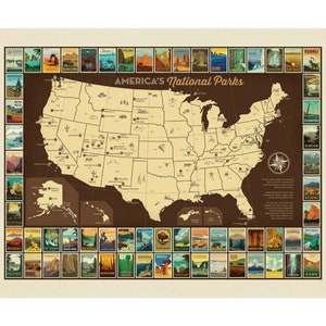 Riley Blake - Nationalparks USA Map Poster PANEL in Braun