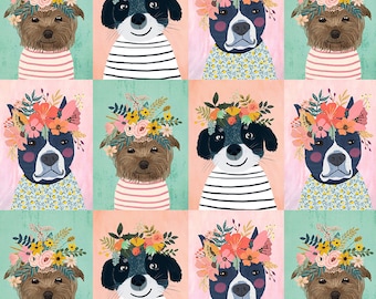 Mia Charro - Floral Pets Collection - Floral Puppies PANEL in Multi