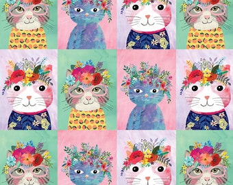 Mia Charro - Floral Pets Collection - Floral Kitties PANEL in Multi