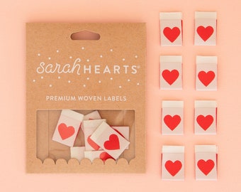 Sarah Hearts - Etiquettes tissées à coudre - Coeur rouge (paquet de 8)