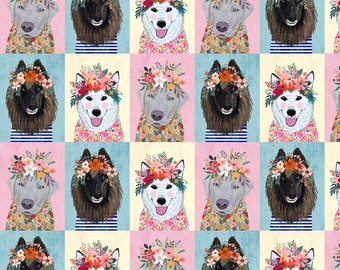 Mia Charro - Floral Pets Collection - More Floral Puppies PANEL in Multi