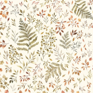 Dear Stella - Little Fawn and Friends Collection - Autumn Ferns and Leaves in Cream