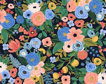 Cotton + Steel - Rifle Paper Co. - Wildwood Collection - Gartenparty in Marineblau