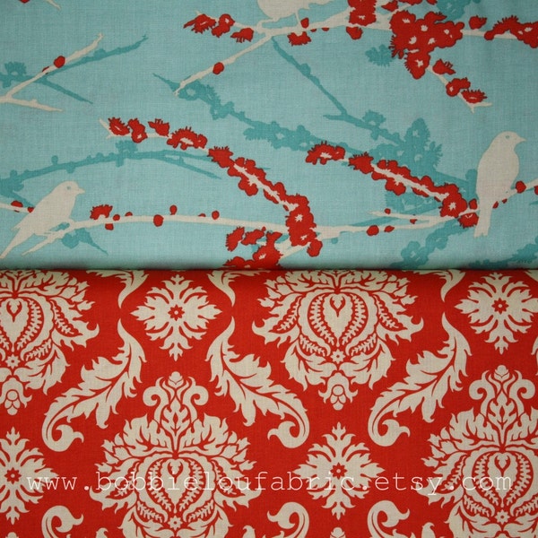 Joel Dewberry Sparrow Damask Set in Aqua Saffron - Fat Quarter of Each (half yard total)