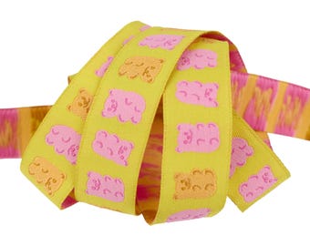 Ruby Star Society - Kimberly Kight for Renaissance Ribbon - Gummy Bears 7/8" Wide Jacquard Ribbon in Citron - By the Yard