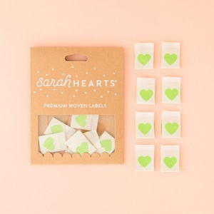 Sarah Hearts - Woven Sew-In Labels - Green Heart (pack of 8)