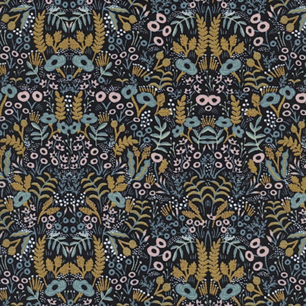 Cotton + Steel - Rifle Paper Co. - Menagerie - Tapestry in Midnight Metallic