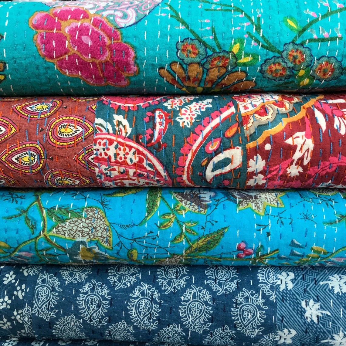Windham Fabrics Kantha Hand Embroidered in Blue Noor Etsy