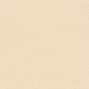 May include: A close-up of a cream-colored canvas fabric with a diagonal ribbed texture. The fabric has a subtle, natural tone and a slightly rough surface, suggesting a durable material.