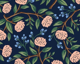 Cotton + Steel - Rifle Paper Co. - Wildwood Collection - Peonies in Navy