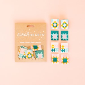Sarah Hearts - Woven Sew-In Labels - Quilt Block Multipack (pack of 8)