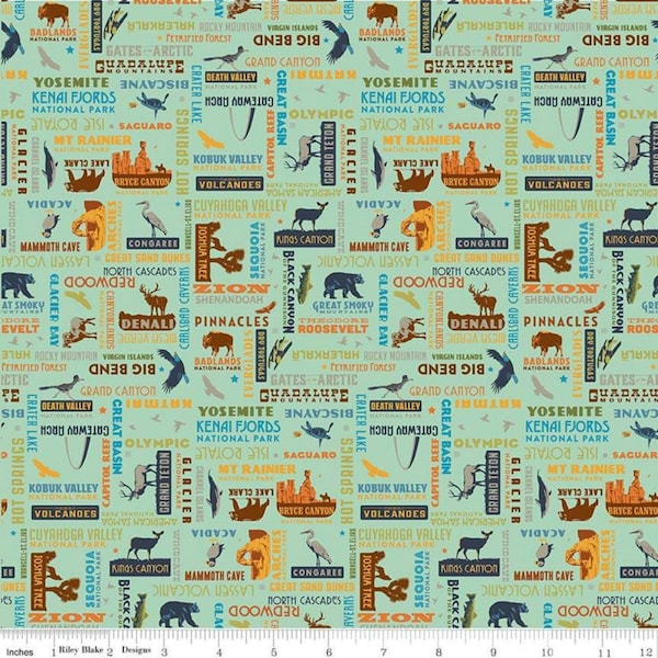 Riley Blake - National Parks Word Print in Sea Green