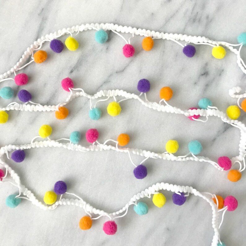 Pom Pom Trim in White Multi By the Yard Etsy