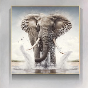 Impresión artística de pared de elefante majestuoso: lienzo con una poderosa vida silvestre, póster de elefante africano, decoración para el hogar inspirada en la naturaleza