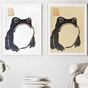 Impresión en lienzo antigua de rana Hoji de Matsumoto vintage - Impresión de arte japonés Toad Wabi Sabi - Silueta de rana llamativa, lienzo enrollado / Sin marco