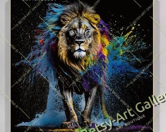 Colorful Lion Canvas Print: Abstract Wildlife Art