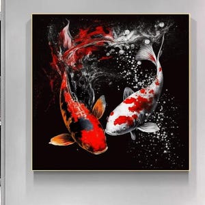 Koi Fish Wall Art Print - Yin Yang Harmony Canvas, Japanese Zen Decor