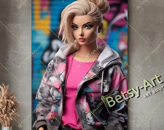 Retro Beauty Canvas Print – Pink Barbie Luxury Fashion Art - Modern Glam Woman Wall Decor