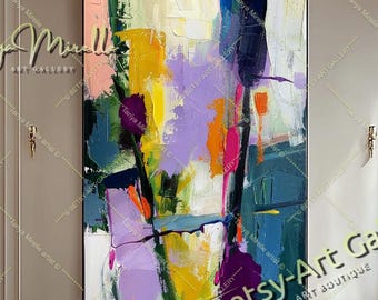 Arte de parede vibrante e colorida: pintura abstrata moderna em tela, sem moldura.