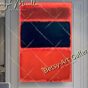 Red Deep Blue Abstract Oil Painting – Mark Rothko Inspired Art on Canvas, No Frame