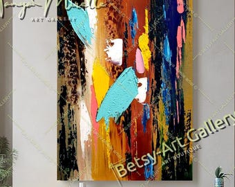 Pintura abstrata em óleo com técnica impasto sobre tela: Arte de parede moderna e vibrante