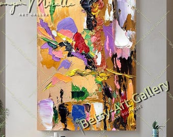Pintura a óleo original abstrata em impasto sobre tela, arte de parede contemporânea em relevo, sem moldura.