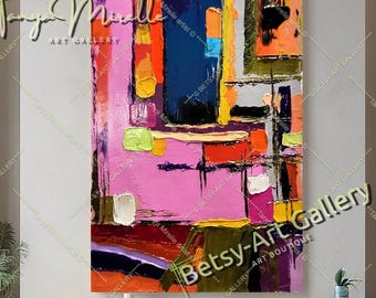 Pintura a óleo vibrante e abstrata com técnica impasto sobre tela - Arte de parede moderna