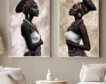 Schwarze Frau Kunstdruck Leinwand: Elegantes Portrait Kunstwerk, Afrikanische Kultur Wand Dekor