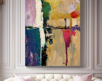 鮮やかな抽象アート、カラフルな抽象画、ミッドセンチュリーモダン