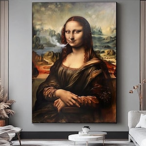 Impression pop art Mona Lisa avec cigarette sur toile - Décoration murale chef-d&#39;oeuvre classique célèbre, tendue/roulée