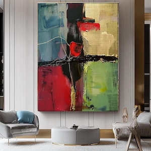 Deep Colors Abstract Art, Vibrant Impasto Oil Painting on Canvas, Colorful Modern Wall Art, No Frame