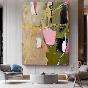 Beige Colors Abstract Art, Vibrant Impasto Oil Painting on Canvas, Colorful Modern Wall Art, No Frame