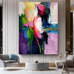 Colorful Abstract Art, Vibrant Impasto Oil Painting on Canvas, Modern Wall Art, No Frame