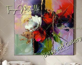 Grote moderne bloemenmuurkunst canvas schilderij voor luxe interieur