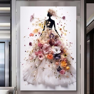 Blooming Silhouette - Perfume Floral Woman Art - Stretched Print on Canvas - Modern Floral Canvas Wall Art Decor