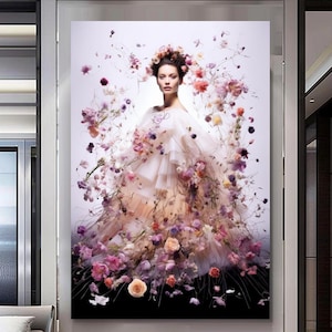 Artistic Floral Portrait - Perfume Floral Woman Art - Stretched Print on Canvas -  Luxurious Canvas Wall Art Decor
