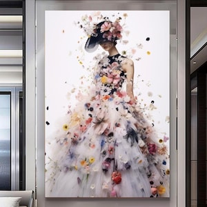 Fashion Perfume Floral Woman Wall Art on Canvas - Stretched Print on Canvas - Elegant Home Decor