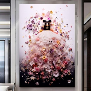 Floral Perfume Bottle Canvas Print - Luxury Wall Art for Modern Decor - Stretched Print on Canvas